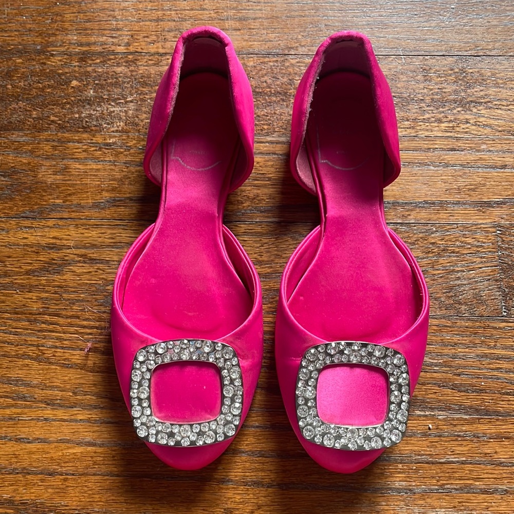 Roger Vivier Hot Pink and Silver Satin Chips D'Orsay Flats
